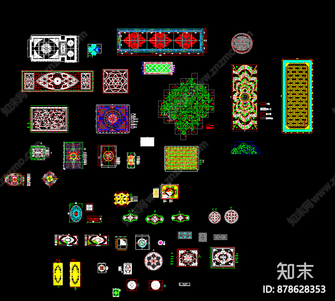 拼花图集cad施工图下载【ID:878628353】