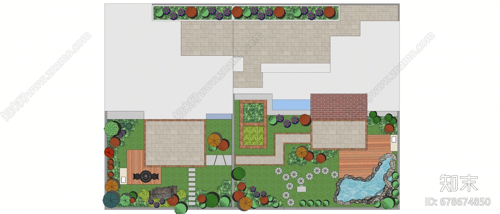 现代庭院花园SU模型下载【ID:678674850】