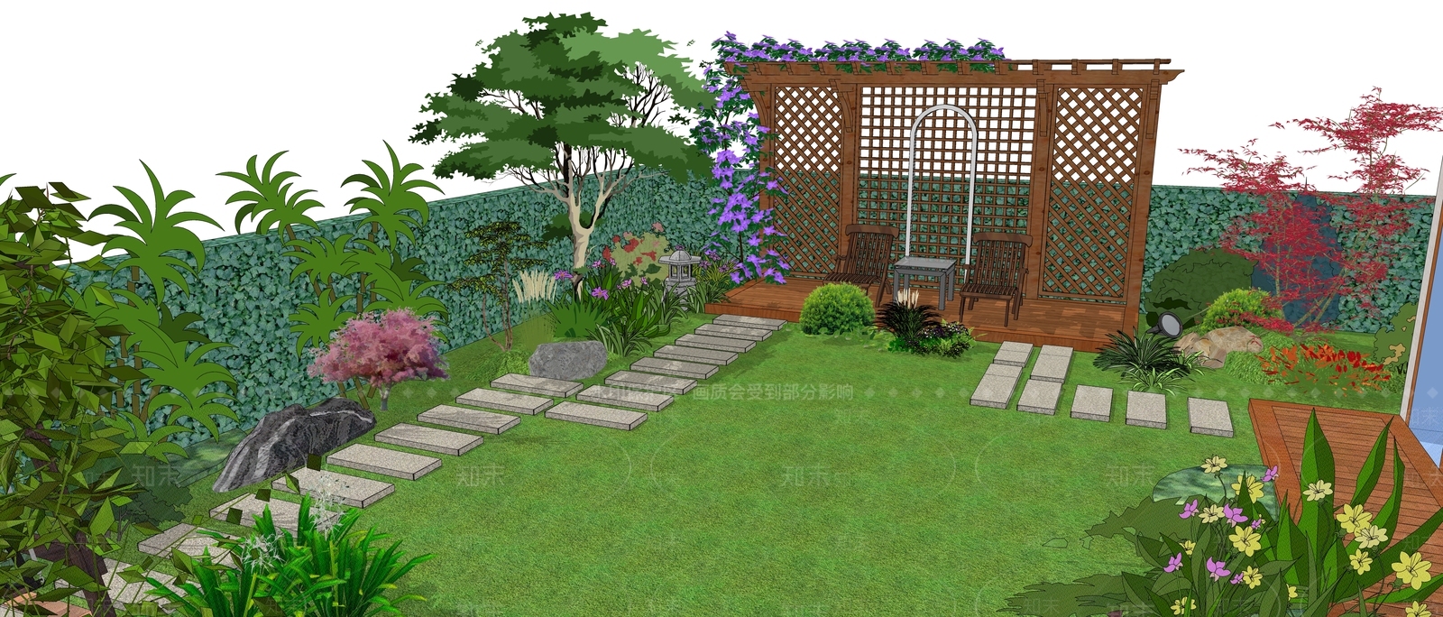 现代庭院花园SU模型下载【ID:678674871】