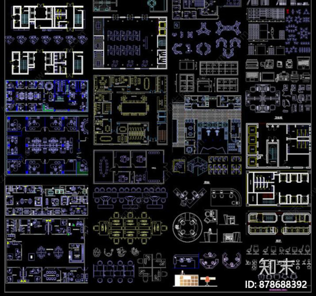 办公室家具CAD合集施工图下载【ID:878688392】