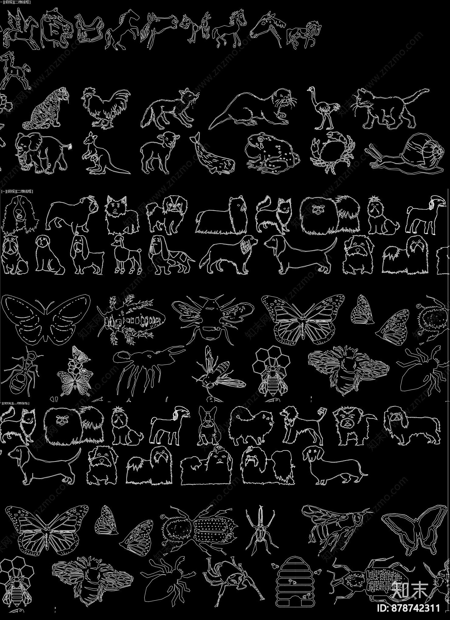 卡通动物CAD图库施工图下载【ID:878742311】