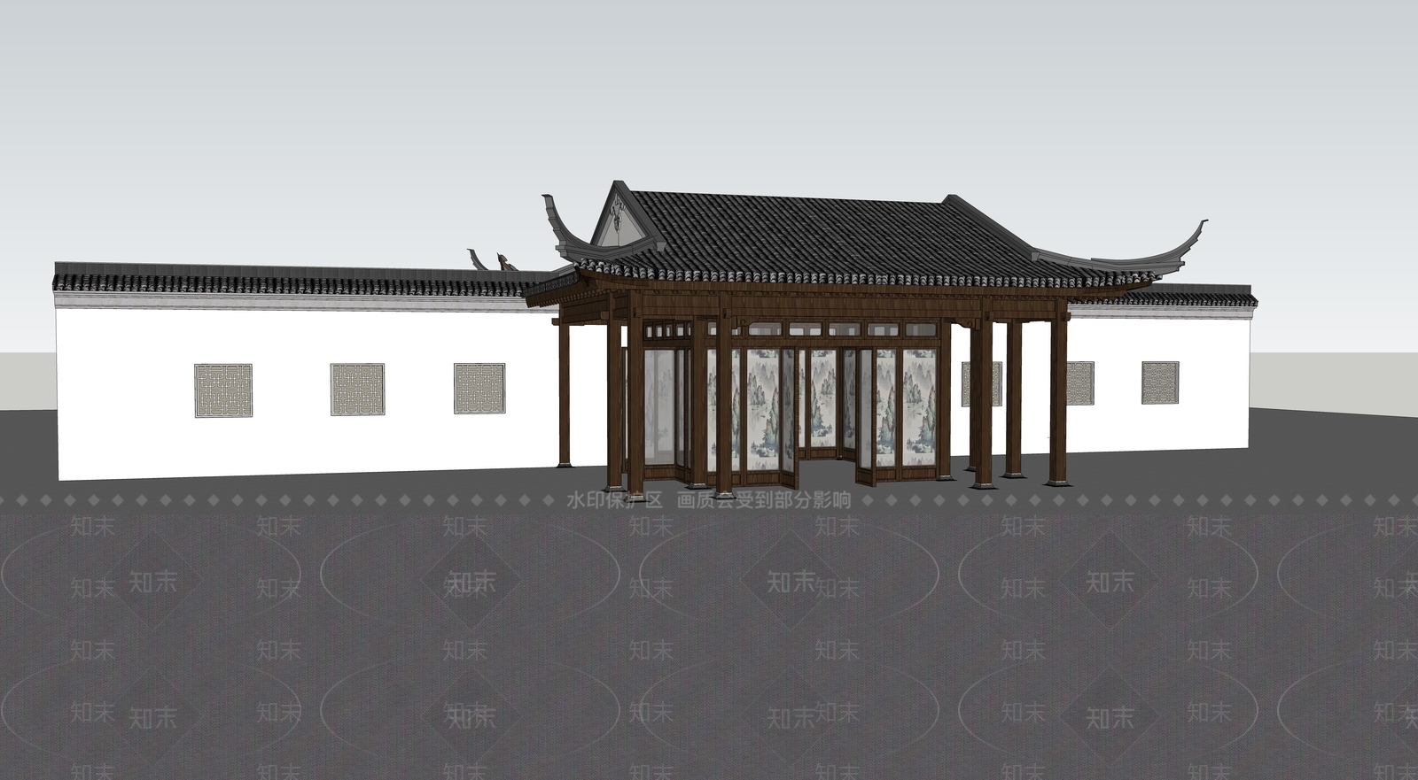中式住宅景观SU模型下载【ID:578755452】
