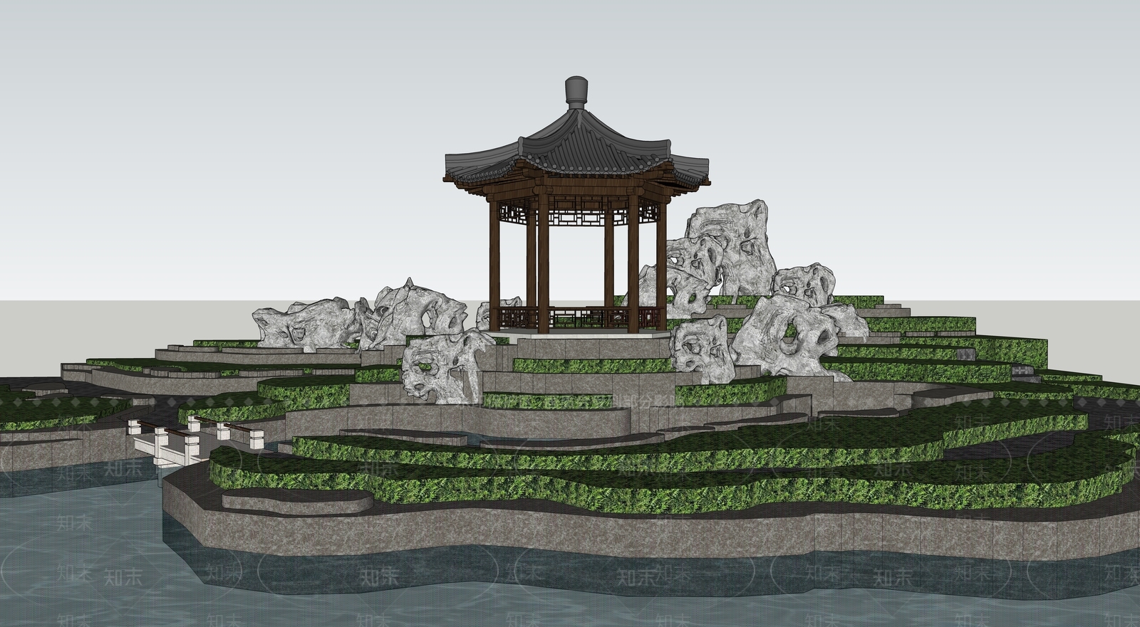 中式住宅景观SU模型下载【ID:578756470】