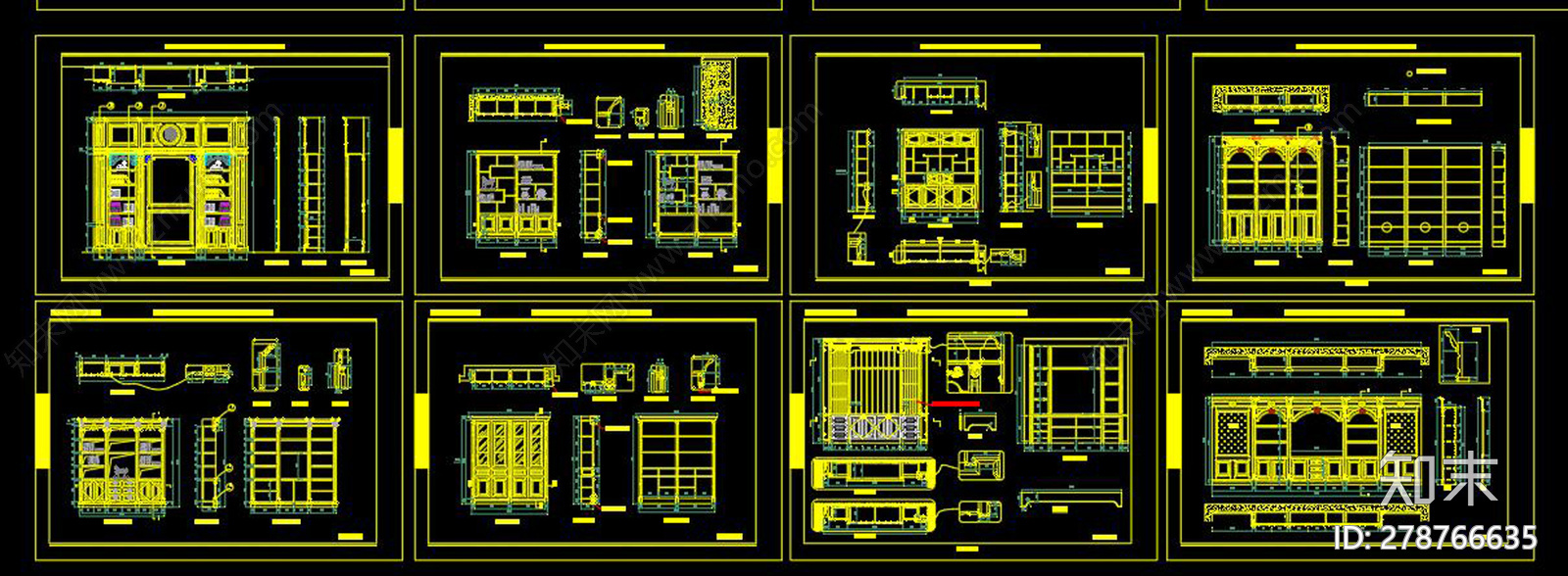 室内全屋定制实木柜体CAD图库施工图下载【ID:278766635】