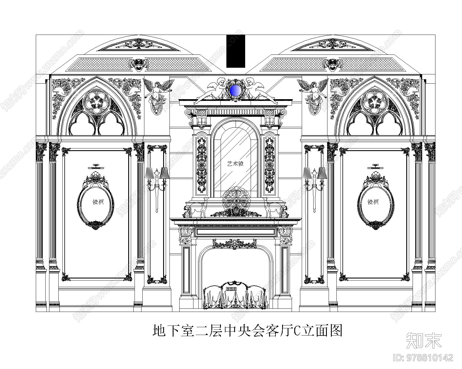 法式墙面造型施工图下载【ID:978810142】