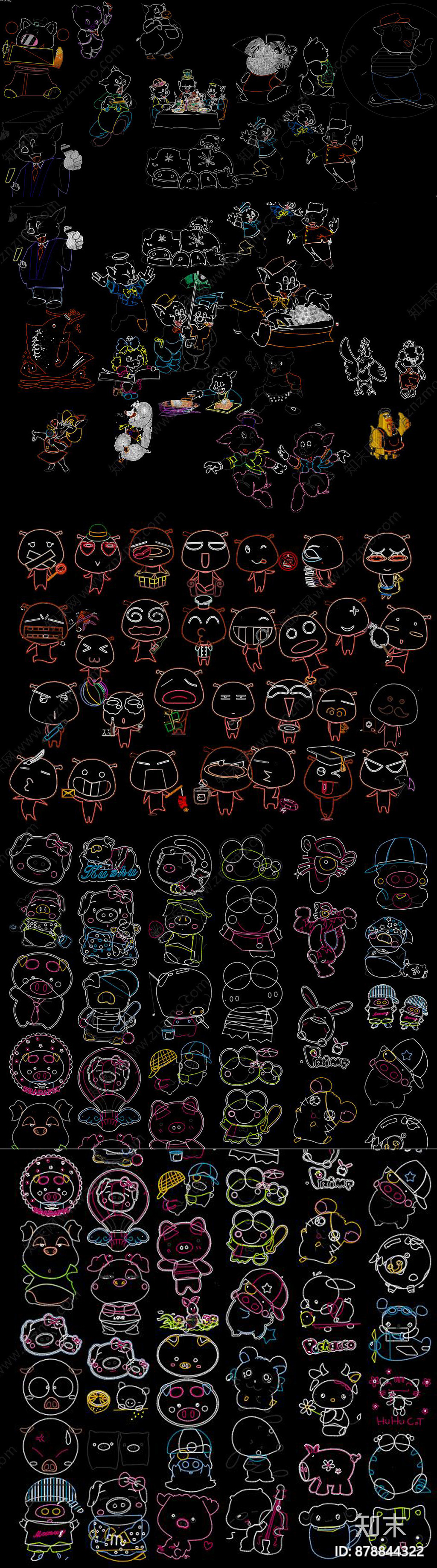 卡通小猪CAD图库施工图下载【ID:878844322】