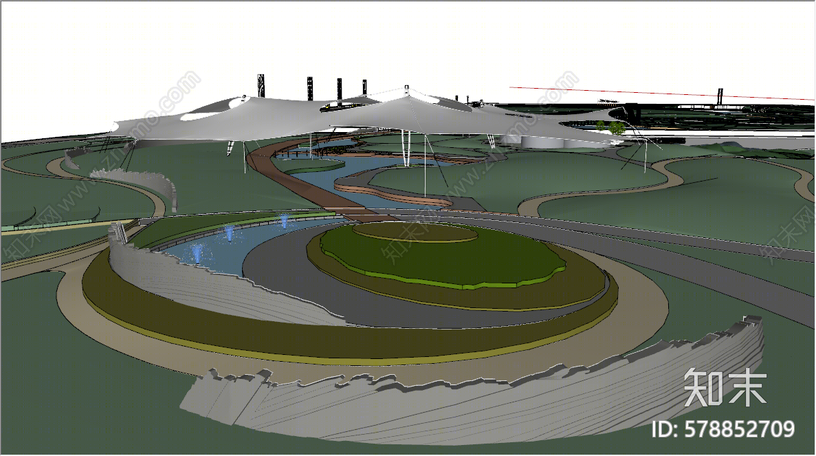 现代公园景观SU模型下载【ID:578852709】