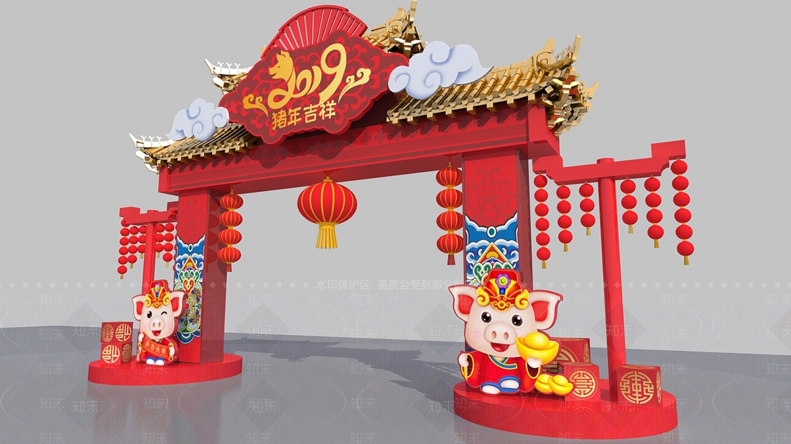 新中式牌楼牌坊3D模型下载【ID:578857672】