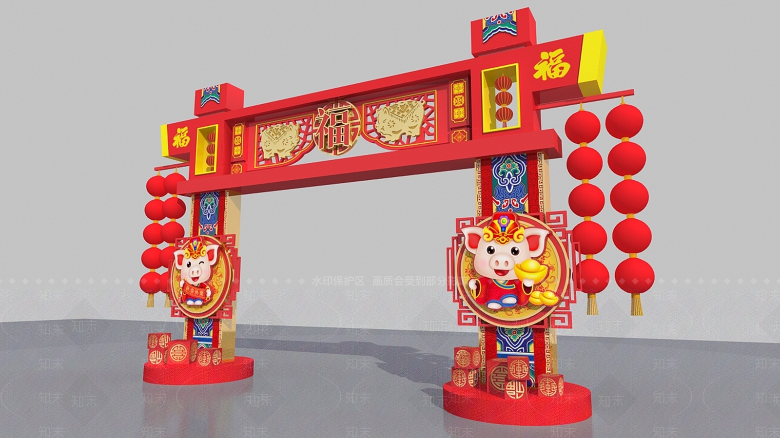 新中式牌楼牌坊3D模型下载【ID:578857607】