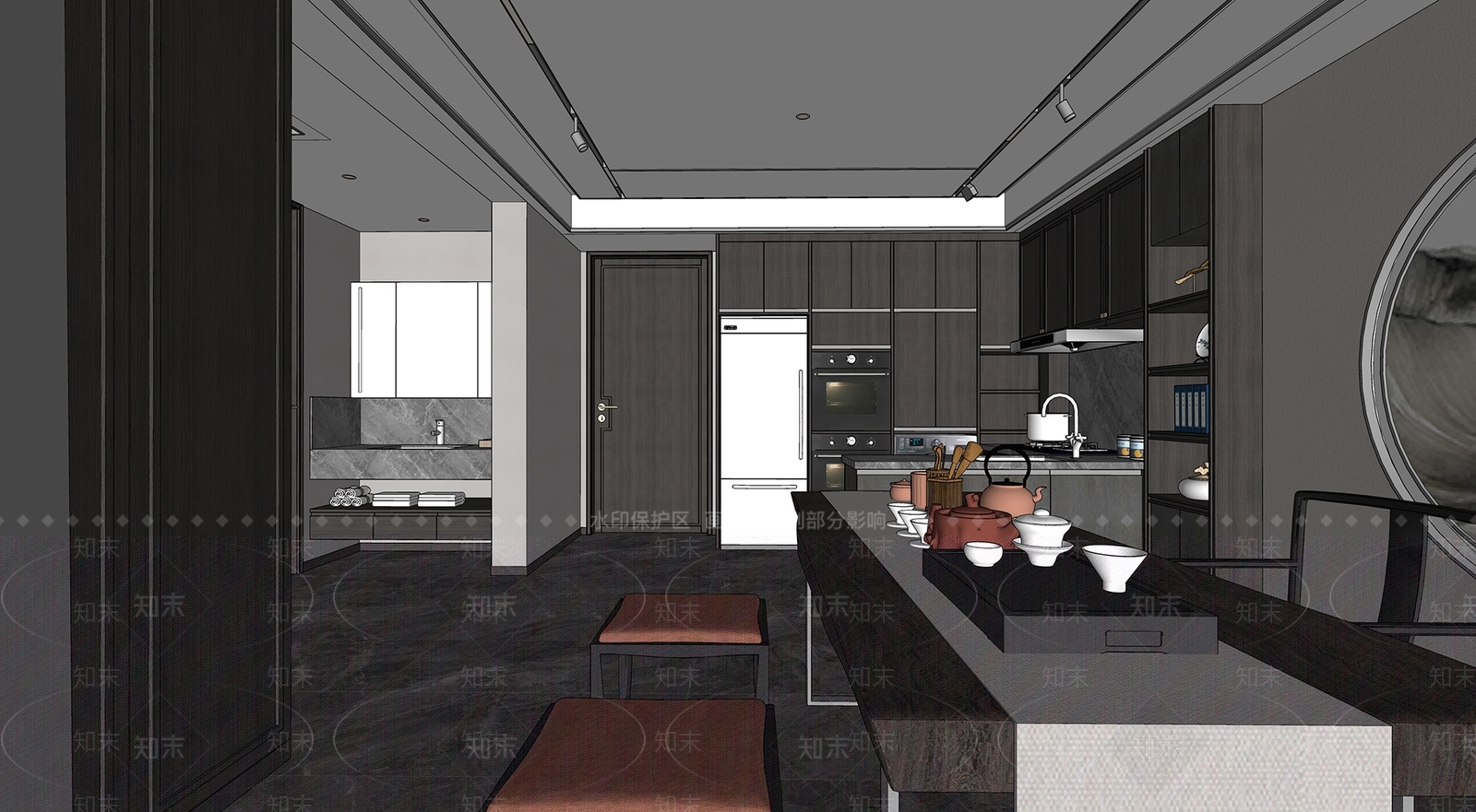 新中式家居书房SU模型下载【ID:378886673】