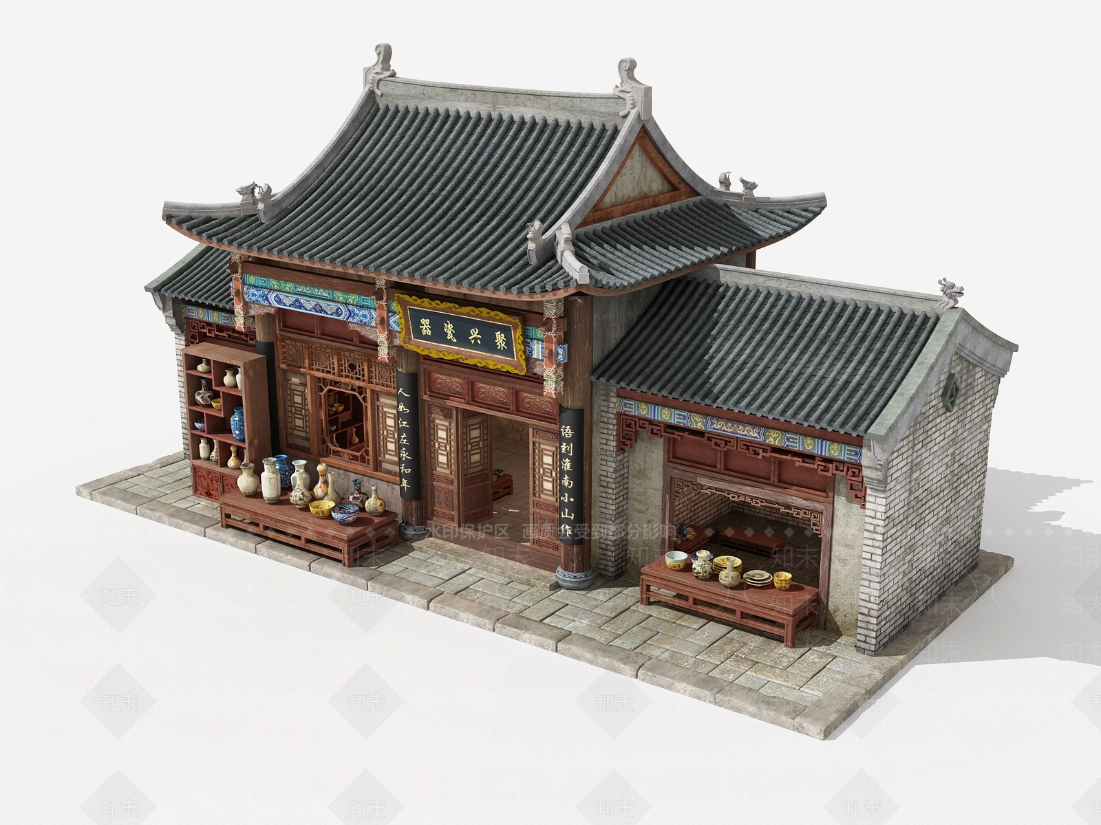 中式古建筑外观3D模型下载【ID:278899839】