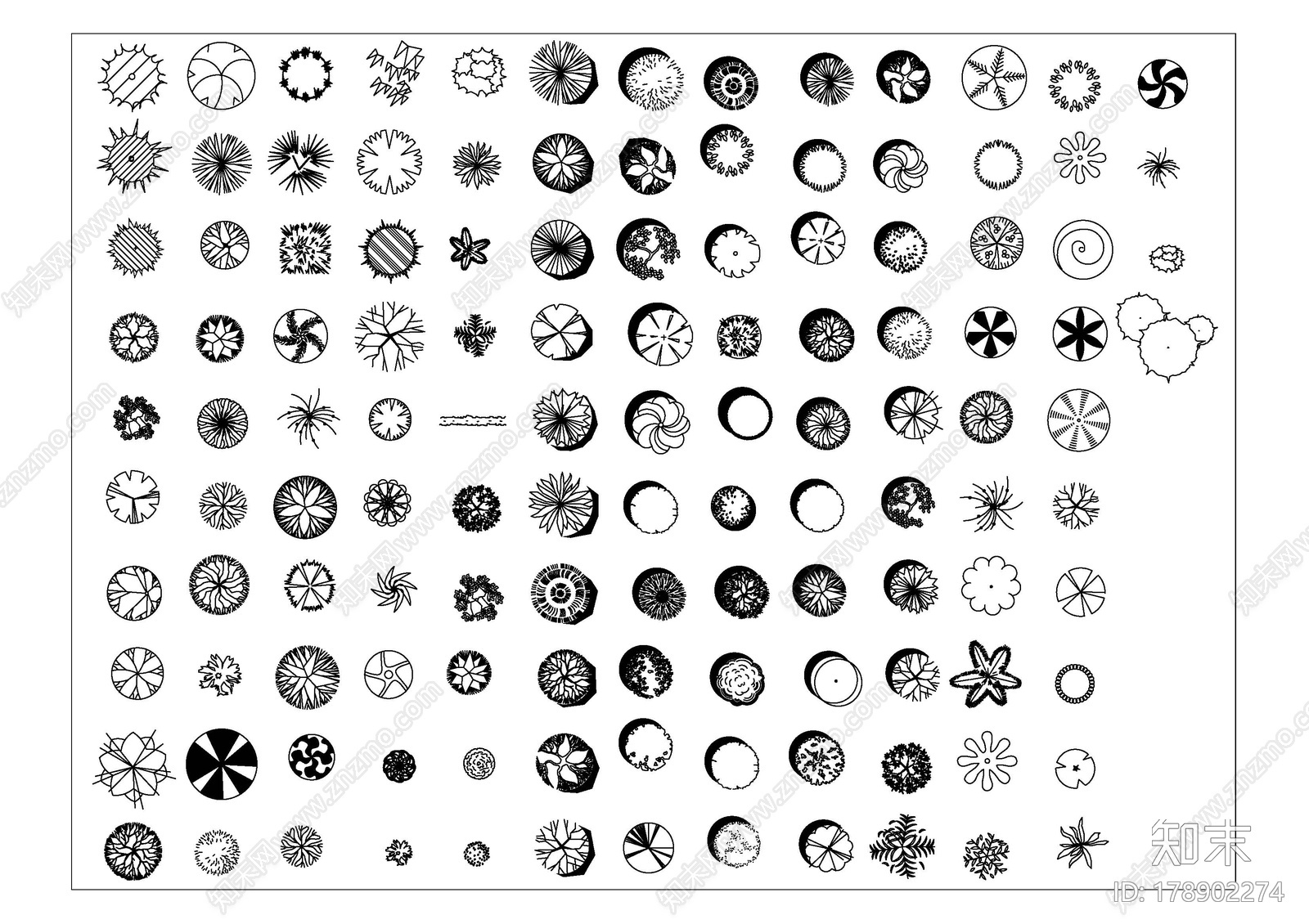 平面景观植物图块cad施工图下载【ID:178902274】