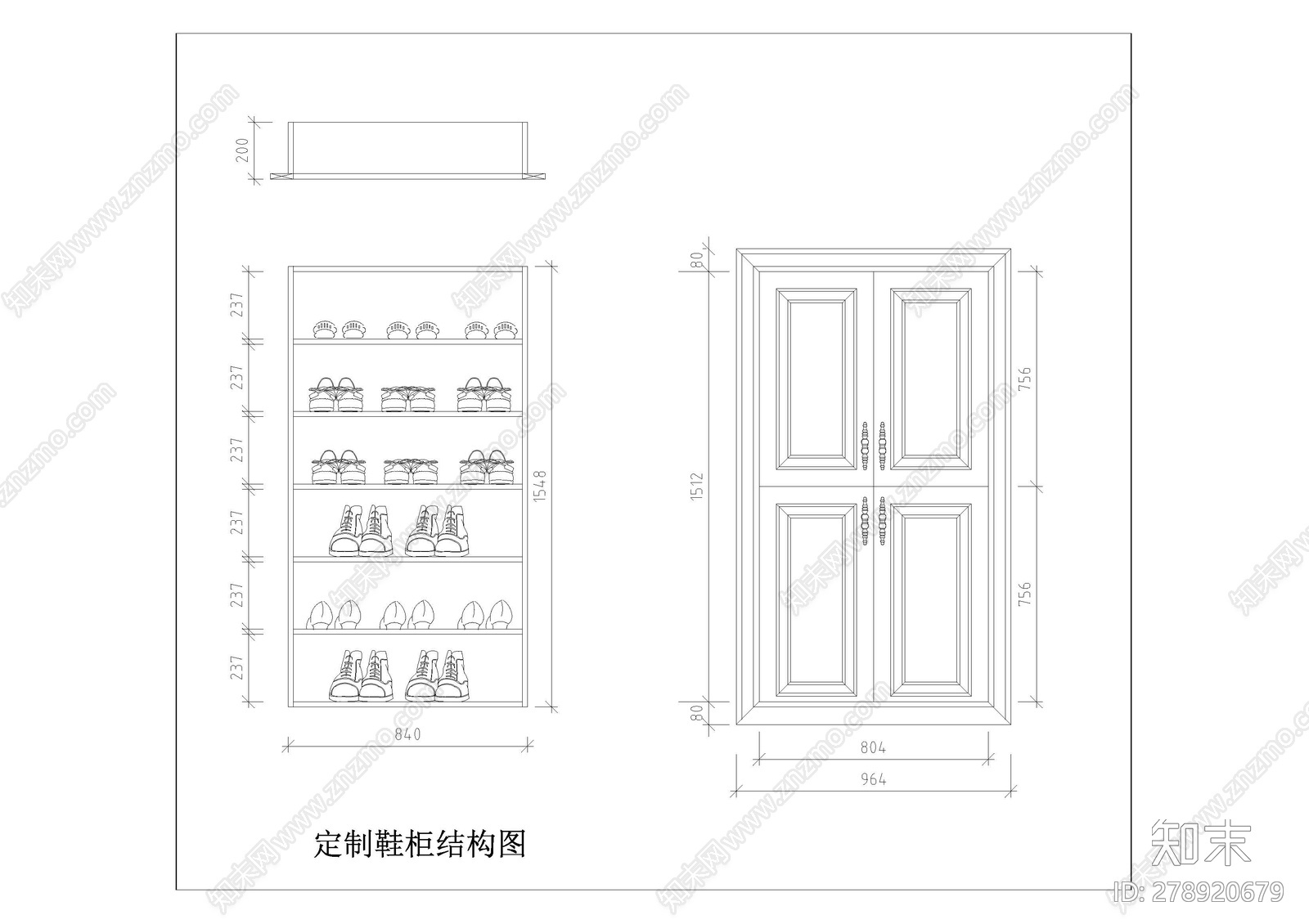 鞋柜平立面及内部详图施工图下载【ID:278920679】