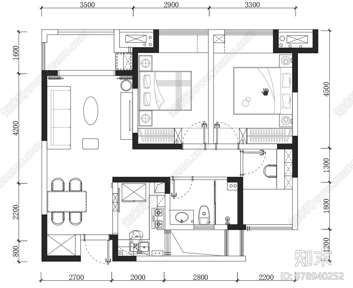 北欧现代家装全套设计方案客餐厅卧室书房厨卫施工图下载【ID:978940252】