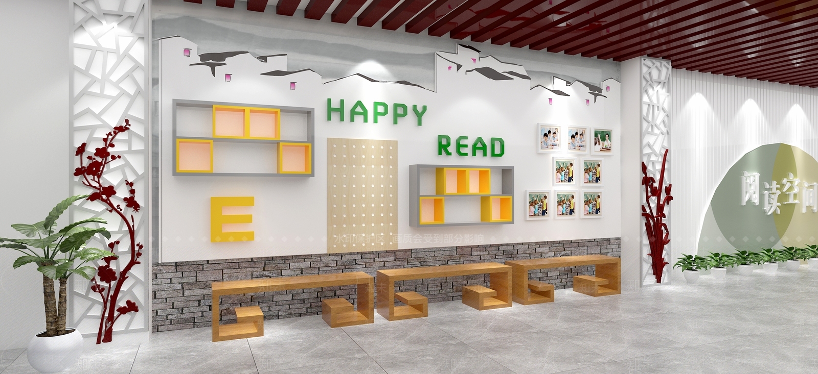 新中式学校走道3D模型下载【ID:178973042】