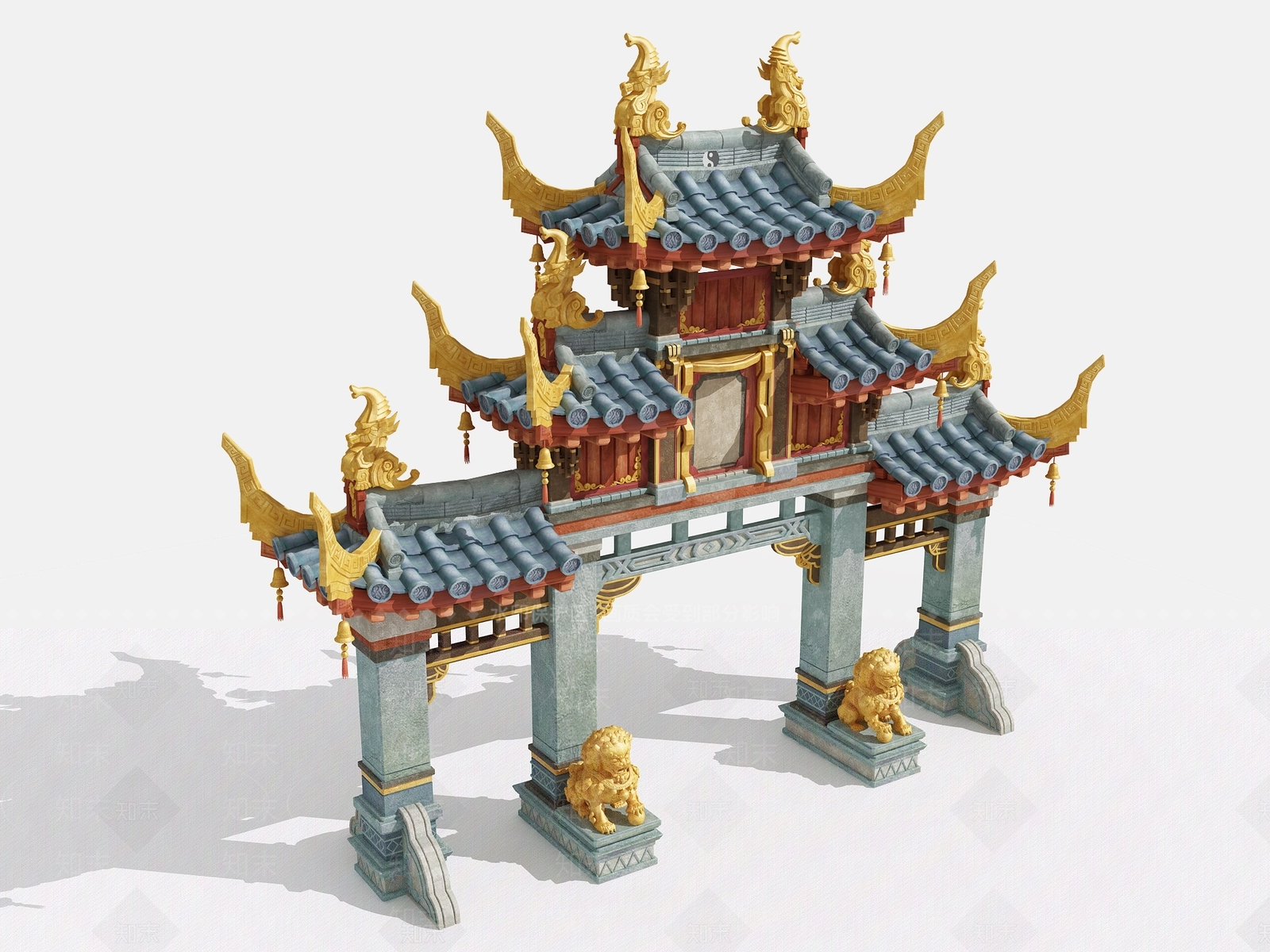 中式牌坊3D模型下载【ID:278993809】
