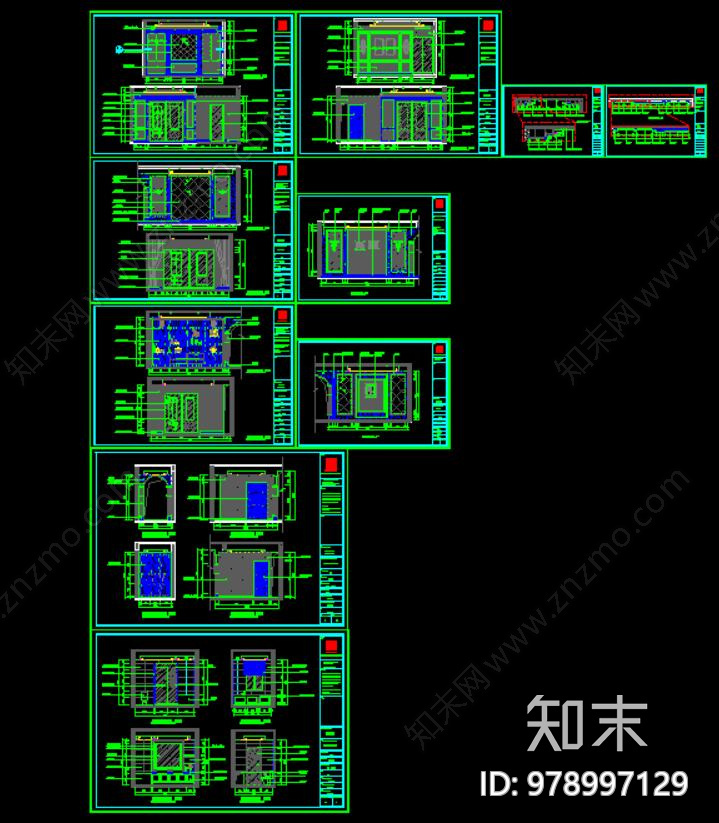 欧式家装豪宅大平层客餐厅卧室卫生间全cad施工图下载【ID:978997129】