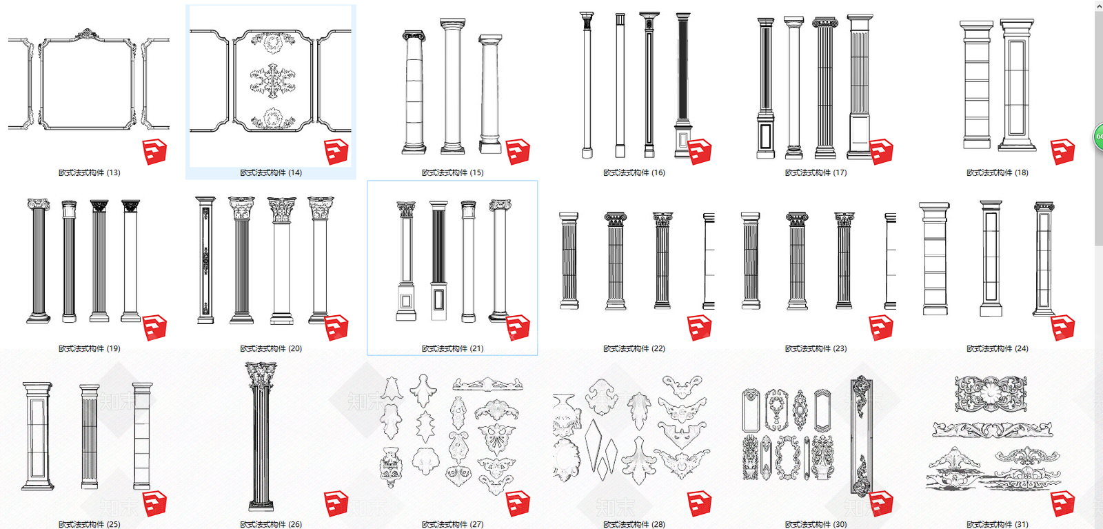 欧式建筑构件SU模型下载【ID:479000850】