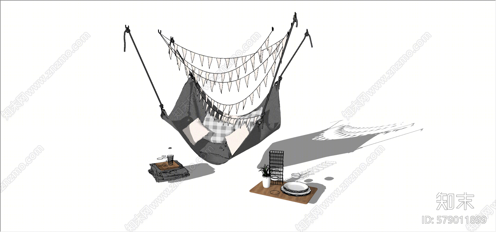 现代风格吊床SU模型下载【ID:579011899】