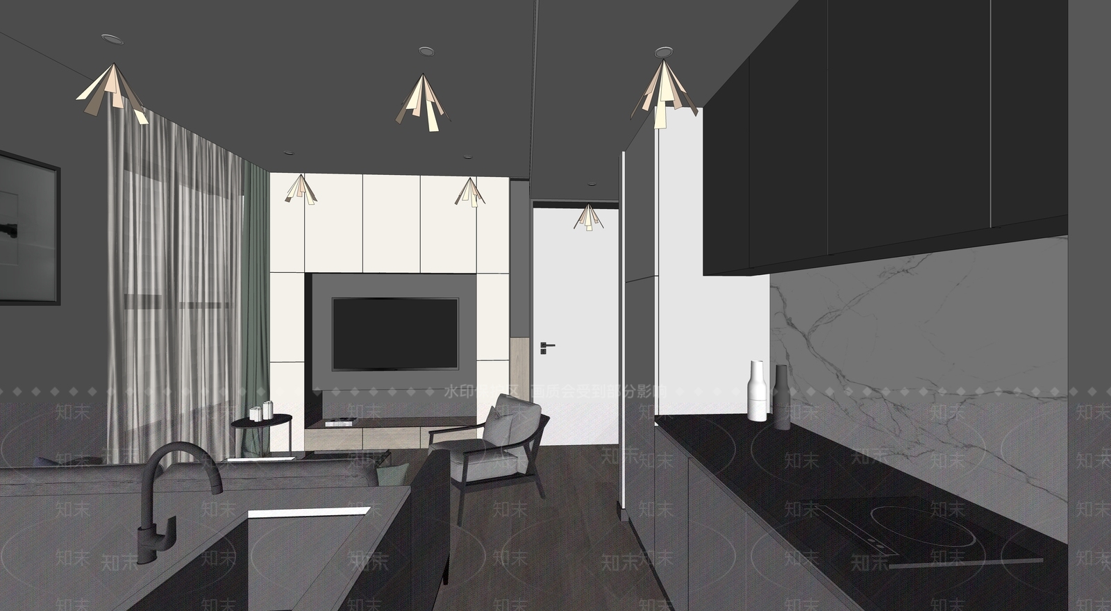 现代家居客厅SU模型下载【ID:979034800】