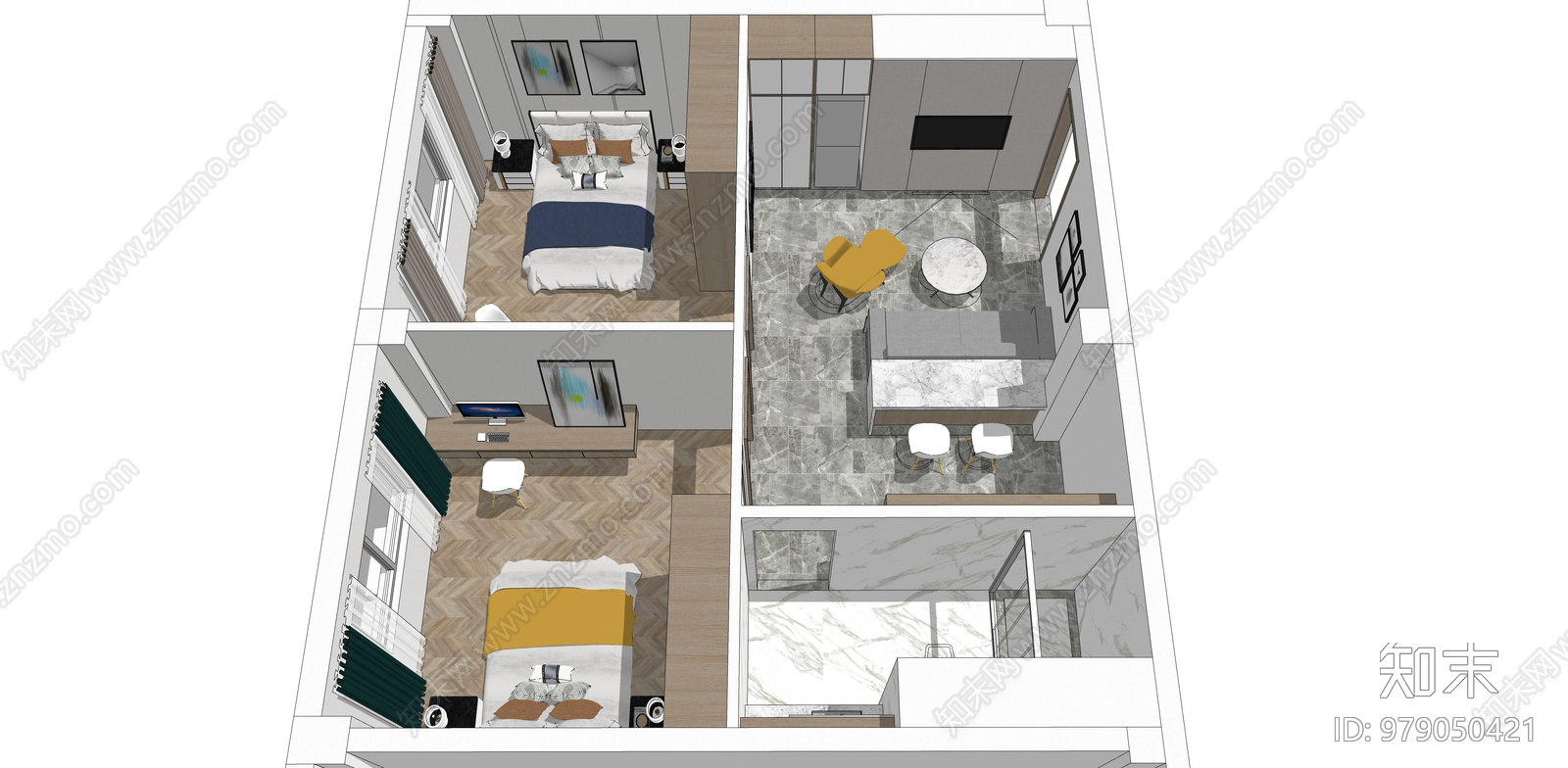 小户型住宅单身公寓cad施工图下载【ID:979050421】