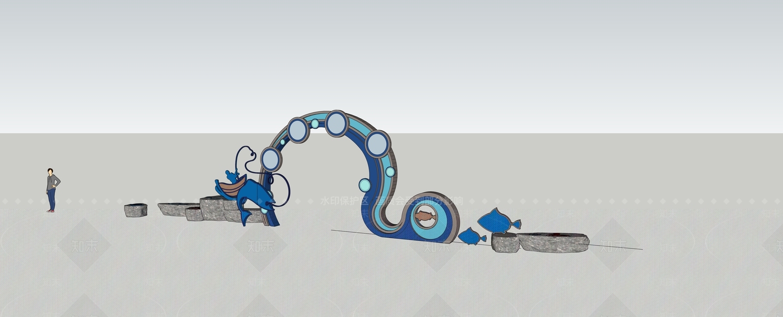 现代景墙围墙SU模型下载【ID:579055810】