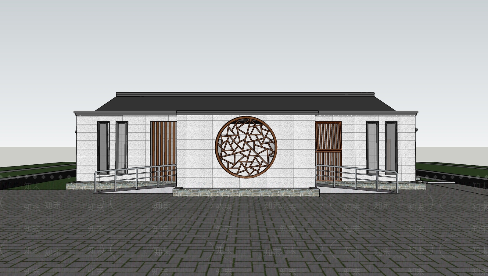 新中式风格公共卫生间SU模型下载【ID:379059712】