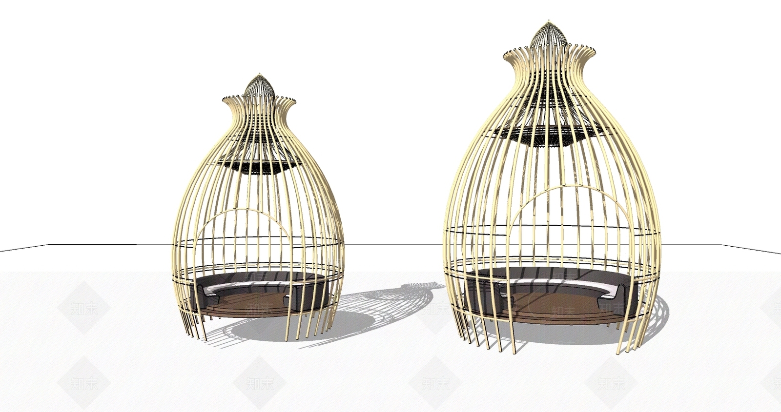 现代风格鸟笼户外椅SU模型下载【ID:179072331】