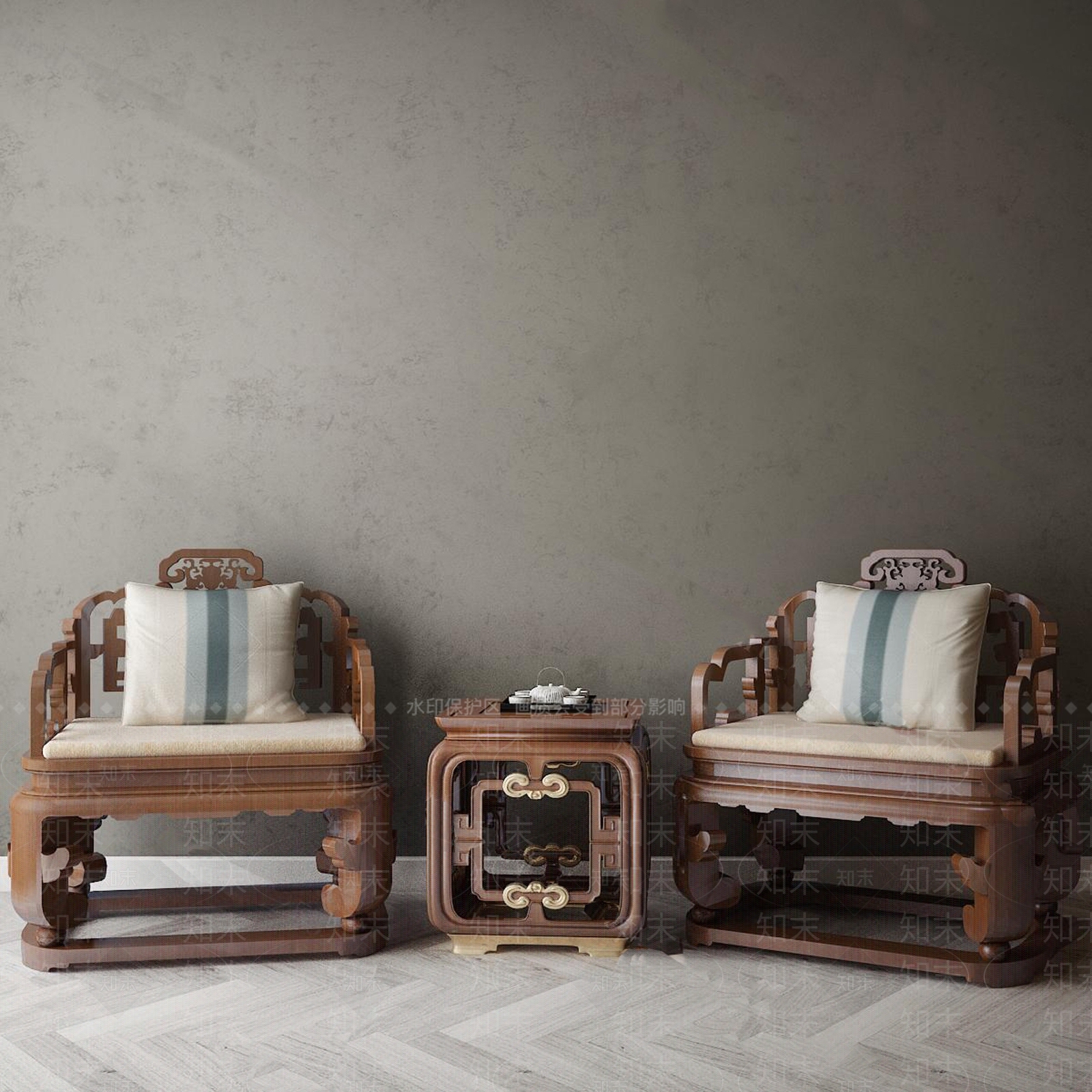 中式休闲椅3D模型下载【ID:979089601】