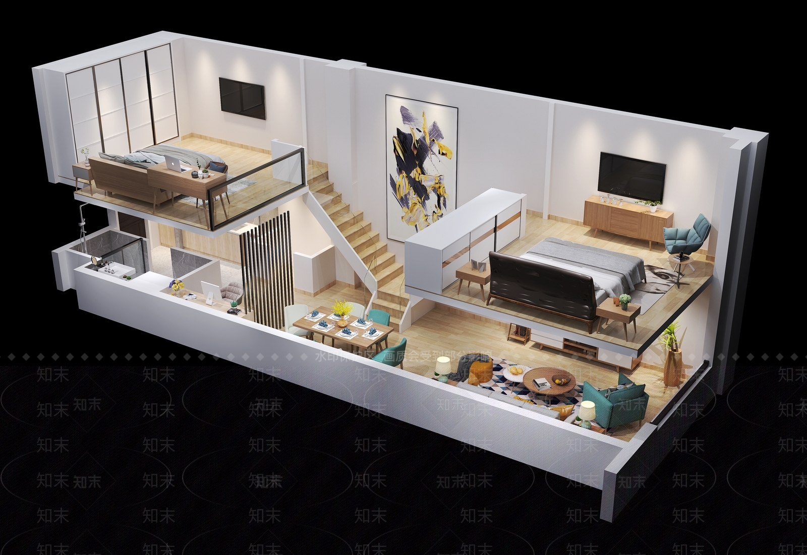 现代单身公寓3d模型下载【id:779109872】