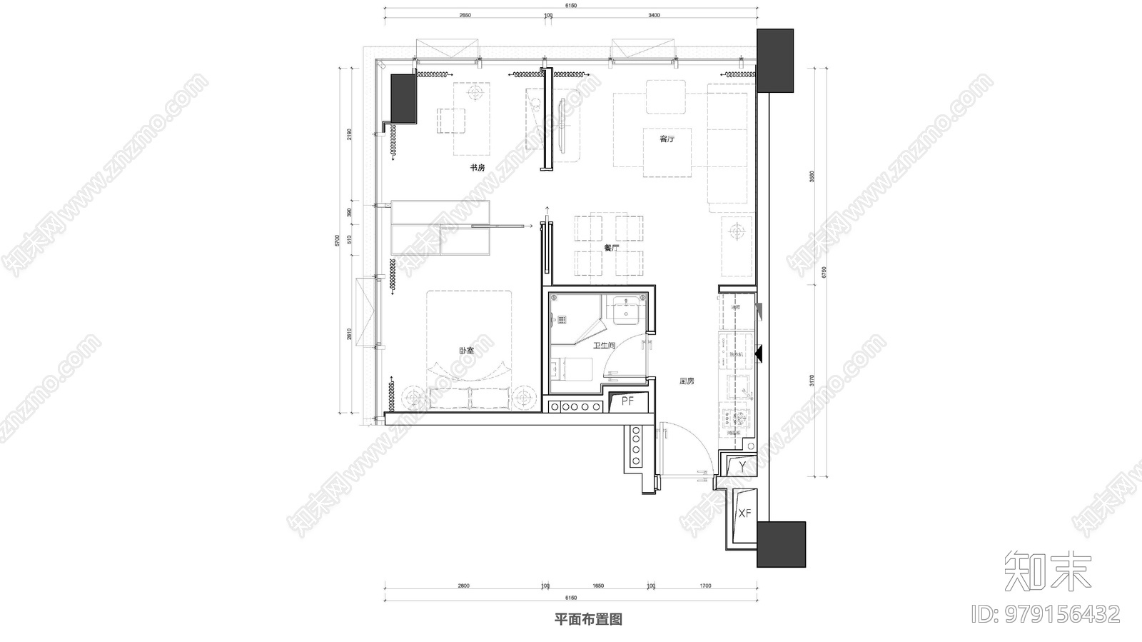 公寓简欧样板间cad施工图下载【ID:979156432】