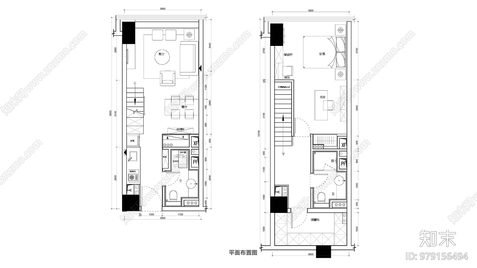 公寓复式样板间cad施工图下载【ID:979156494】