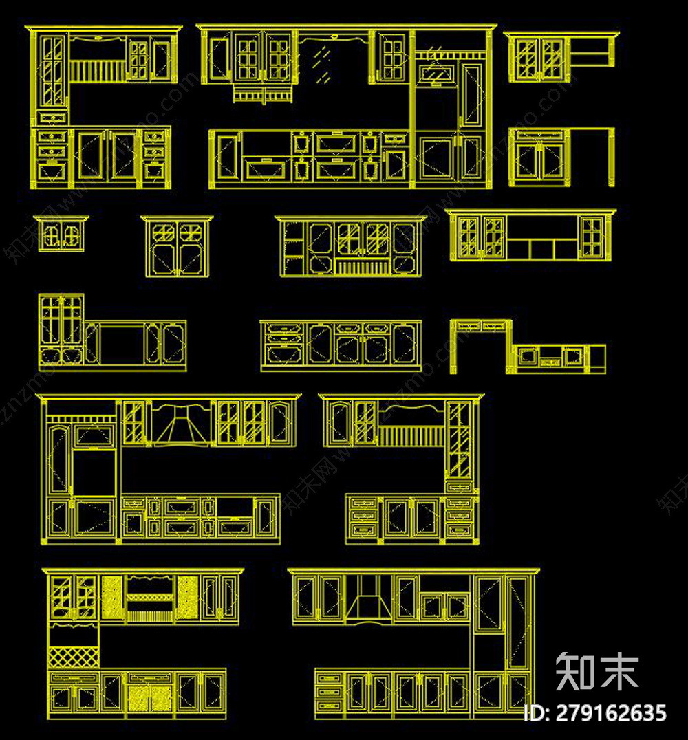 简欧风全屋进户鞋柜酒柜橱柜cad施工图cad施工图下载【ID:279162635】