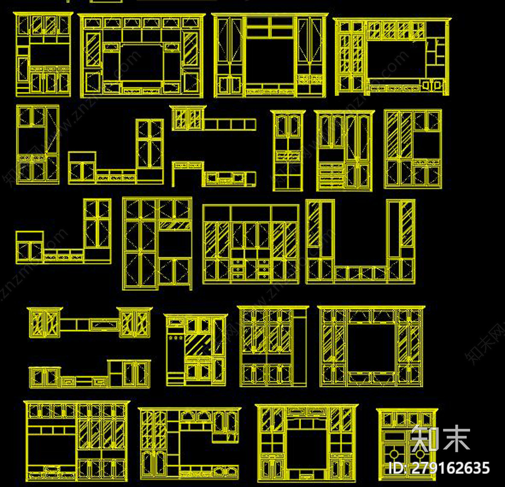 简欧风全屋进户鞋柜酒柜橱柜cad施工图cad施工图下载【ID:279162635】