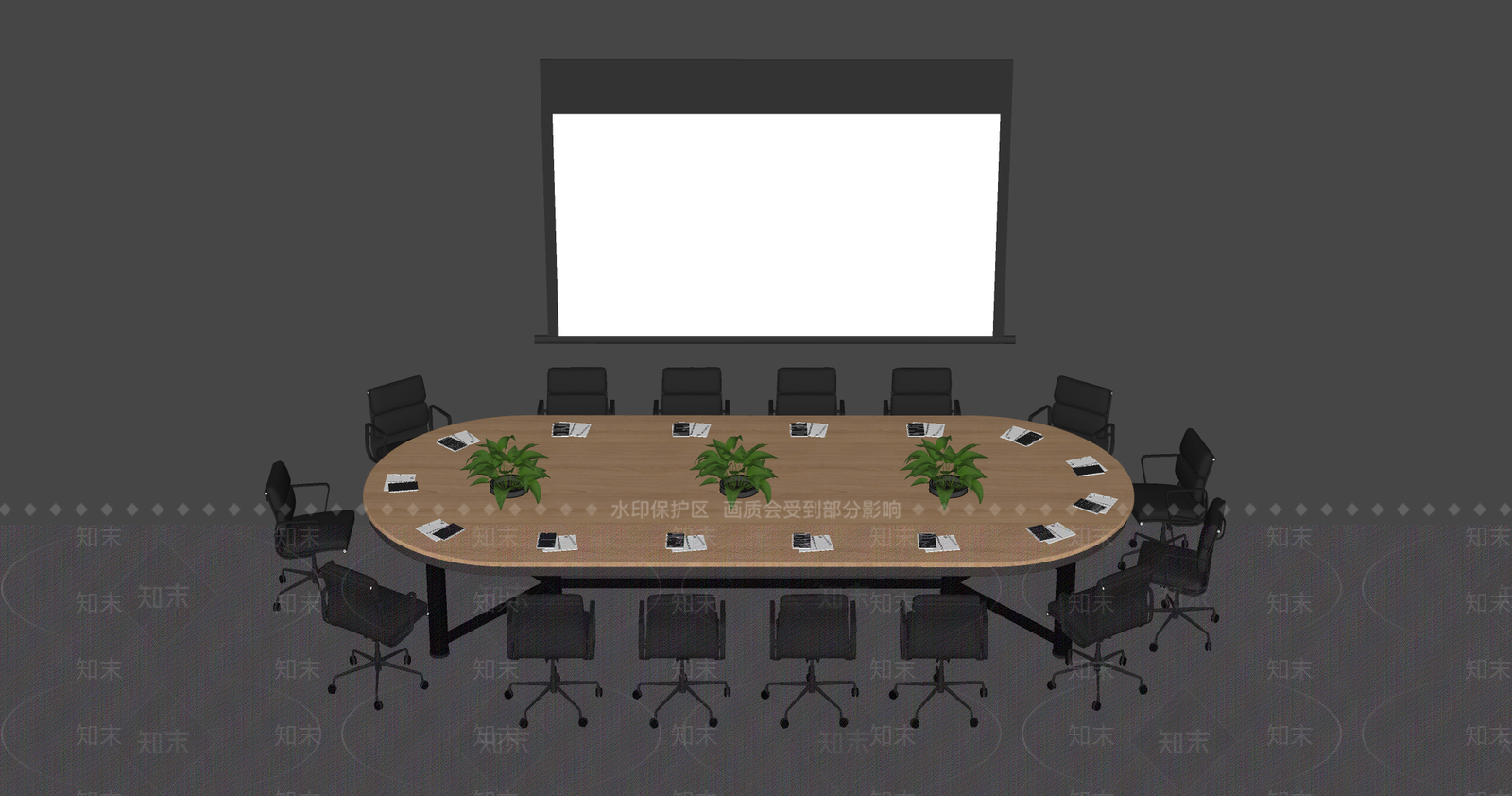 现代弧形会议桌SU模型下载【ID:779172176】