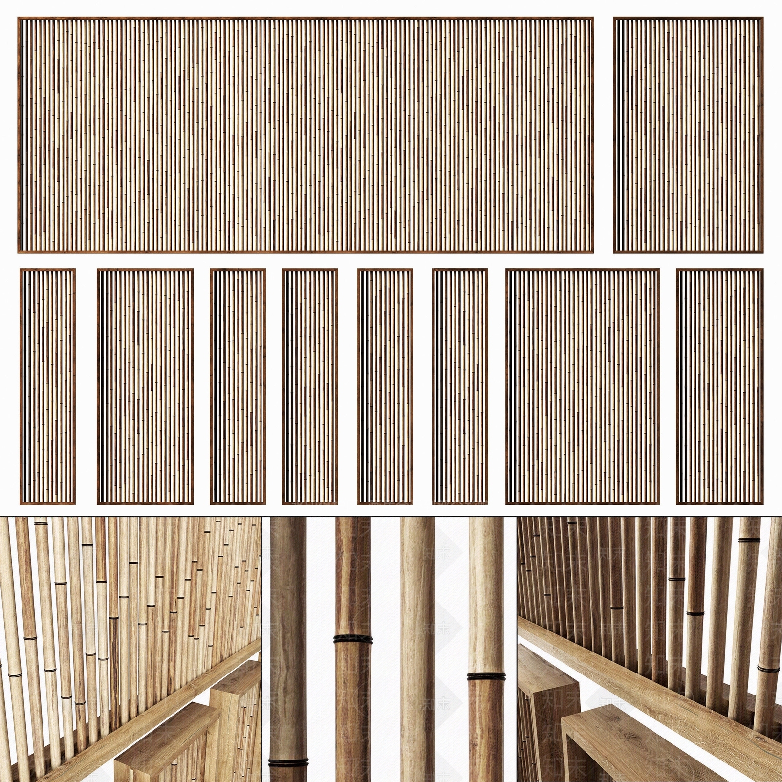 现代竹子屏风3D模型下载【ID:779207648】