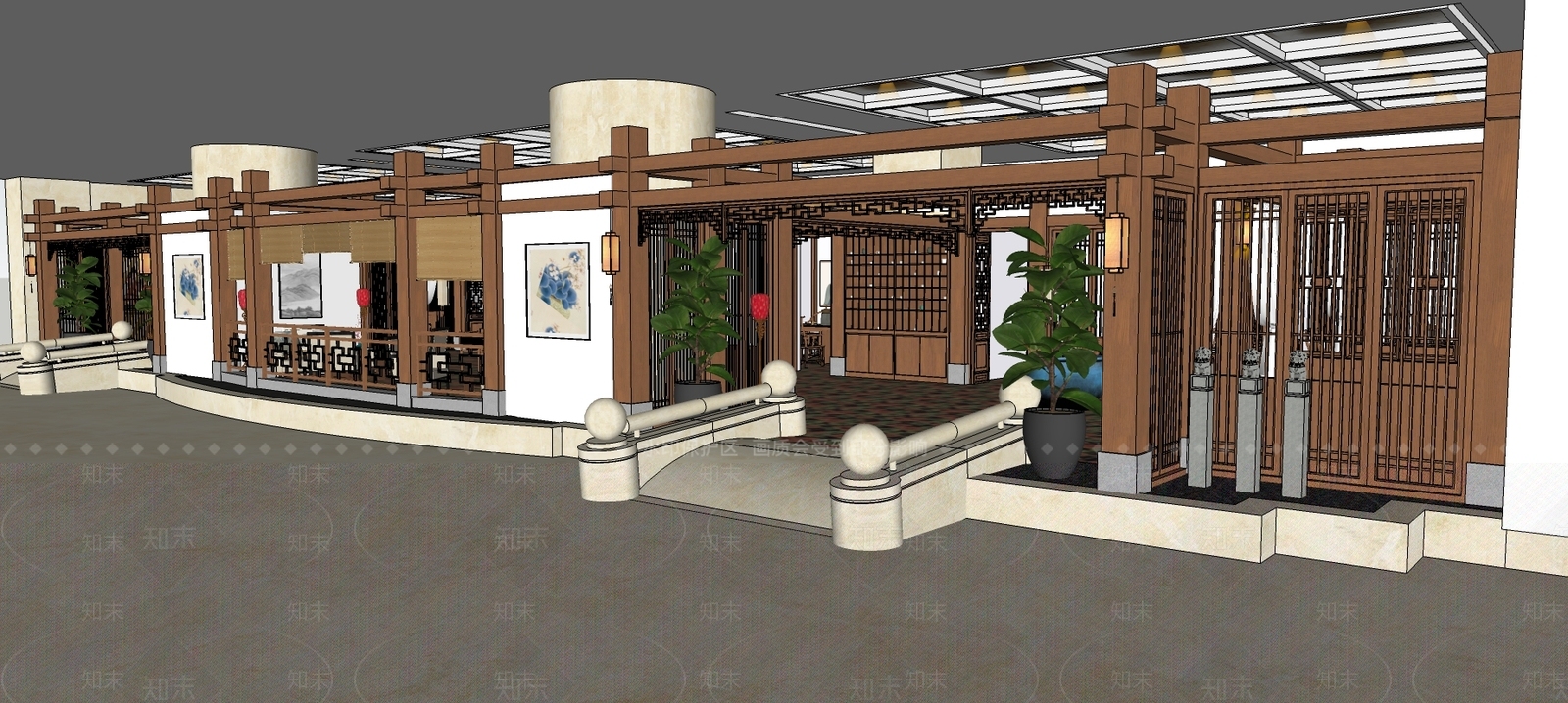 新中式店铺SU模型下载【ID:379238230】
