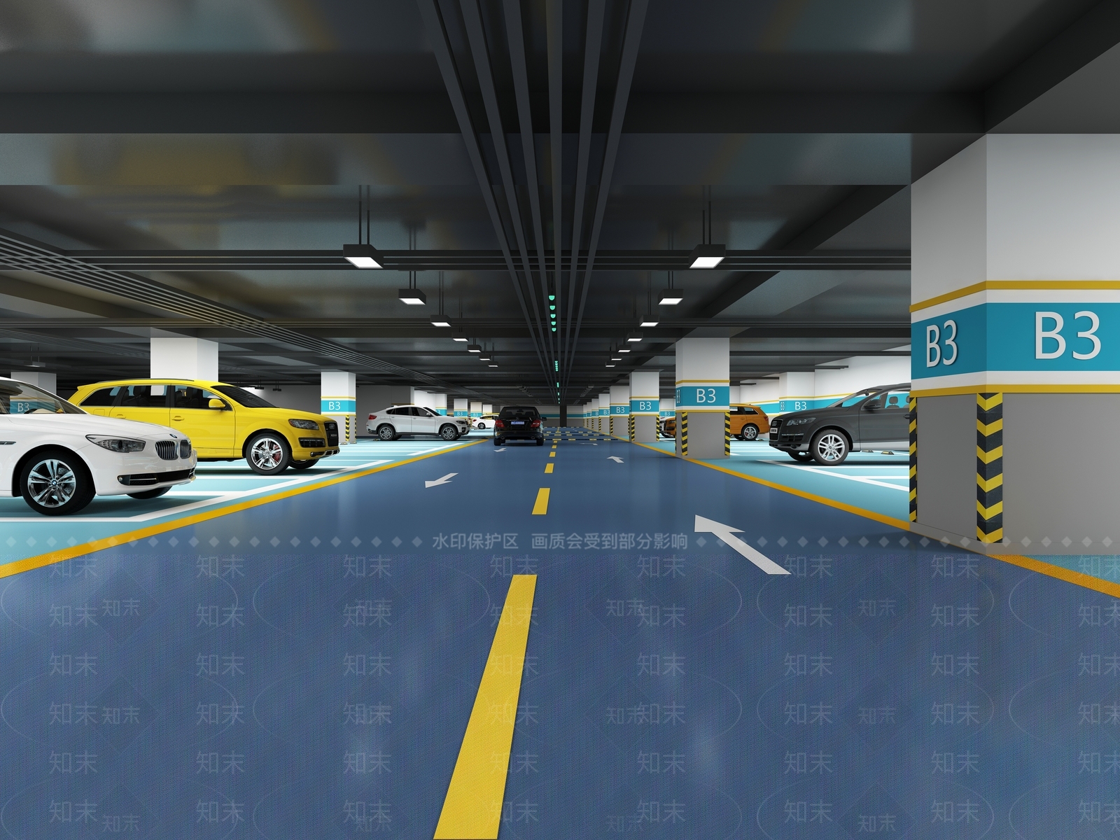 现代地下停车场3D模型下载【ID:979273745】