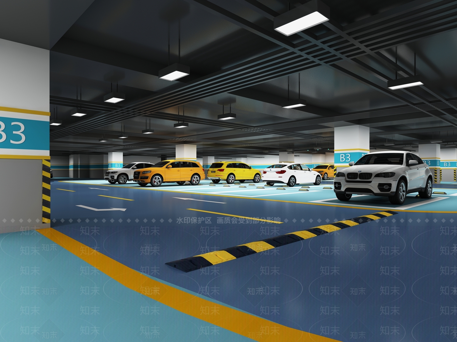 现代地下停车场3D模型下载【ID:979273745】