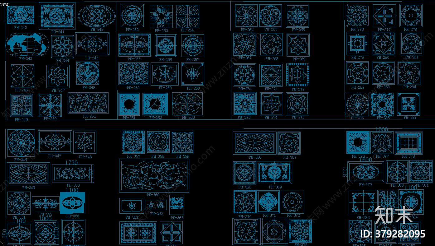 中式地面拼花雕花集合施工图下载【ID:379282095】