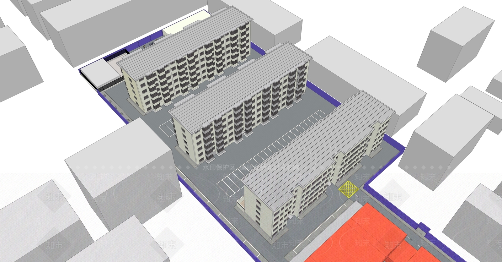 现代小区建筑SU模型下载【ID:879395773】