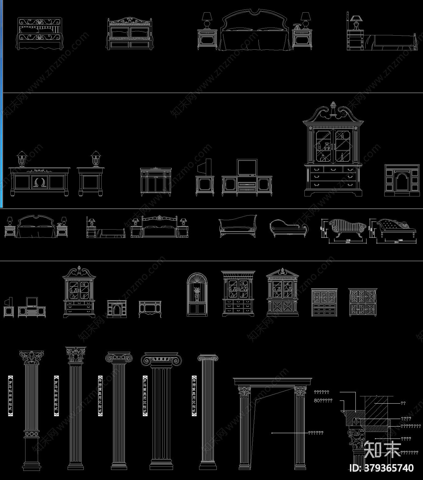 国外古典家具CAD图纸cad施工图下载【ID:379365740】