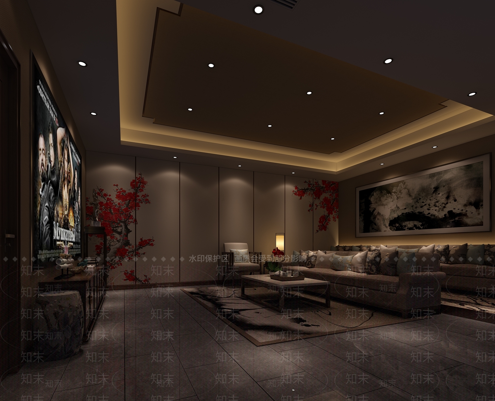 新中式影音室3D模型下载【ID:879369918】
