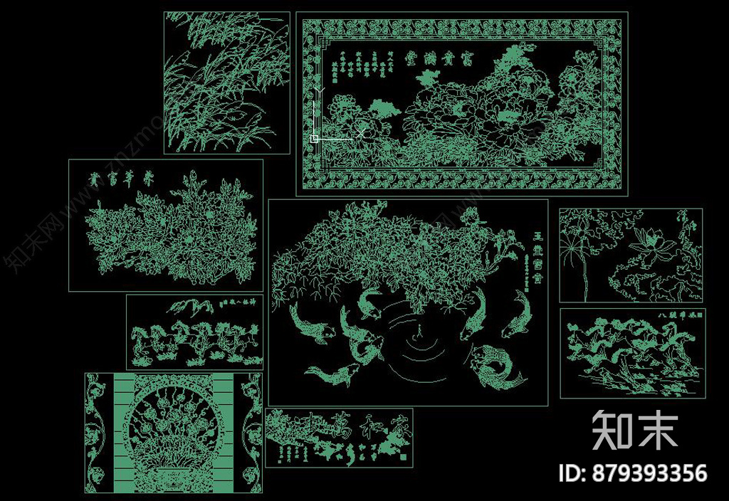 新中式雕刻花纹图案施工图下载【ID:879393356】