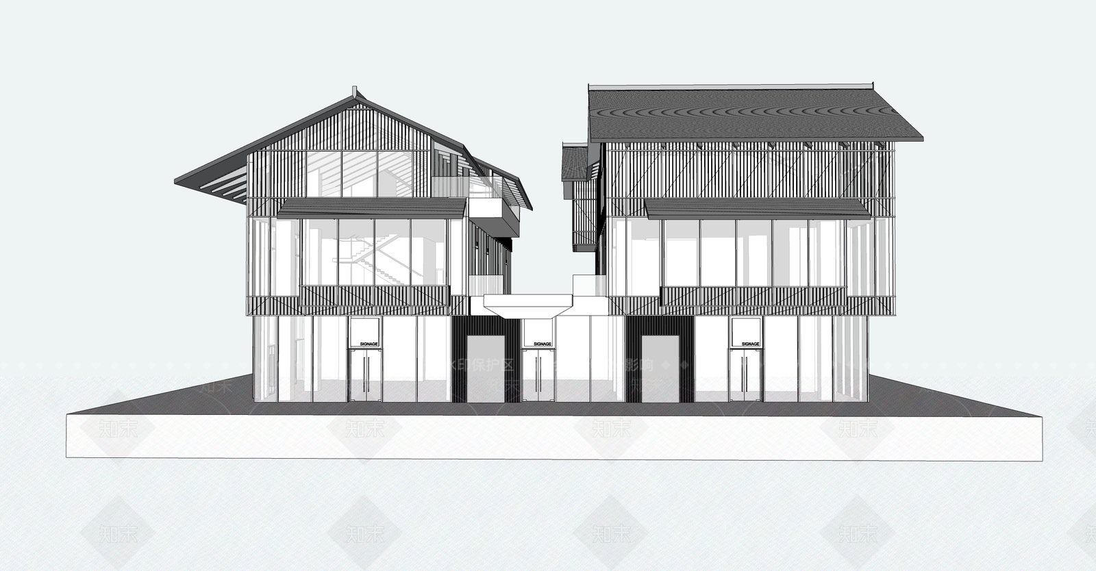 新中式商业建筑SU模型下载【ID:479475174】