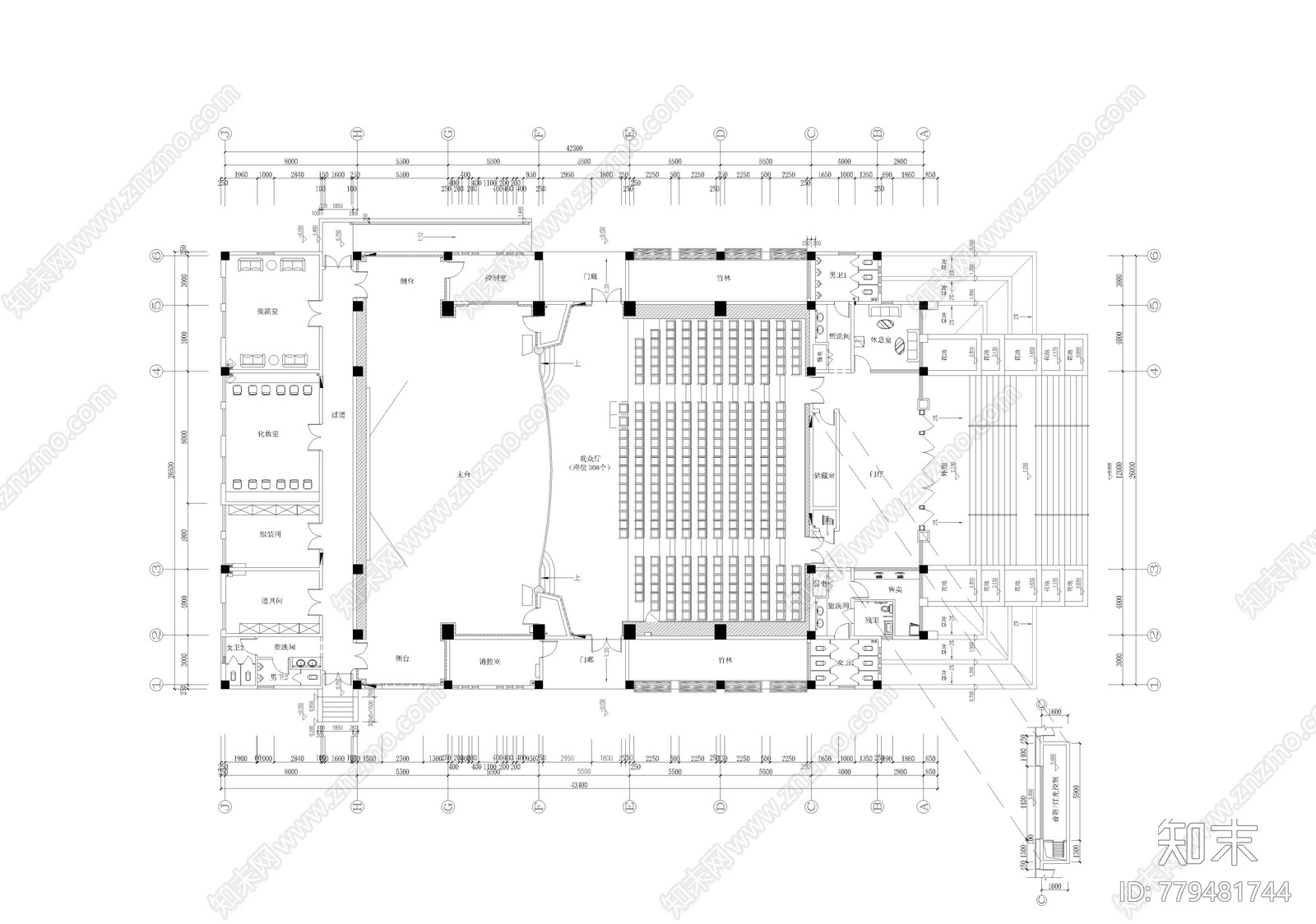 县城小剧场礼堂报告厅室内装饰工程图纸施工图下载【ID:779481744】