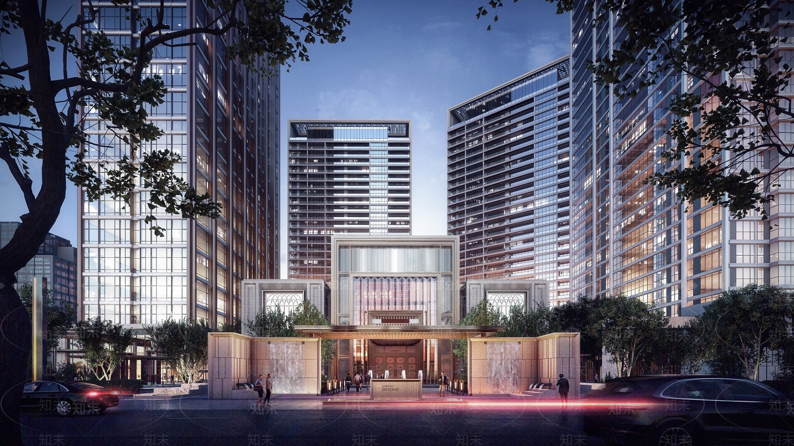 现代小区建筑SU模型下载【ID:879483712】