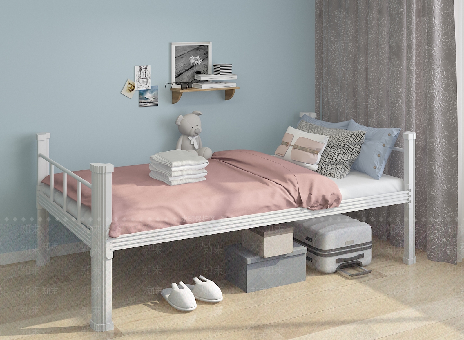 现代宿舍双层床3D模型下载【ID:779629291】