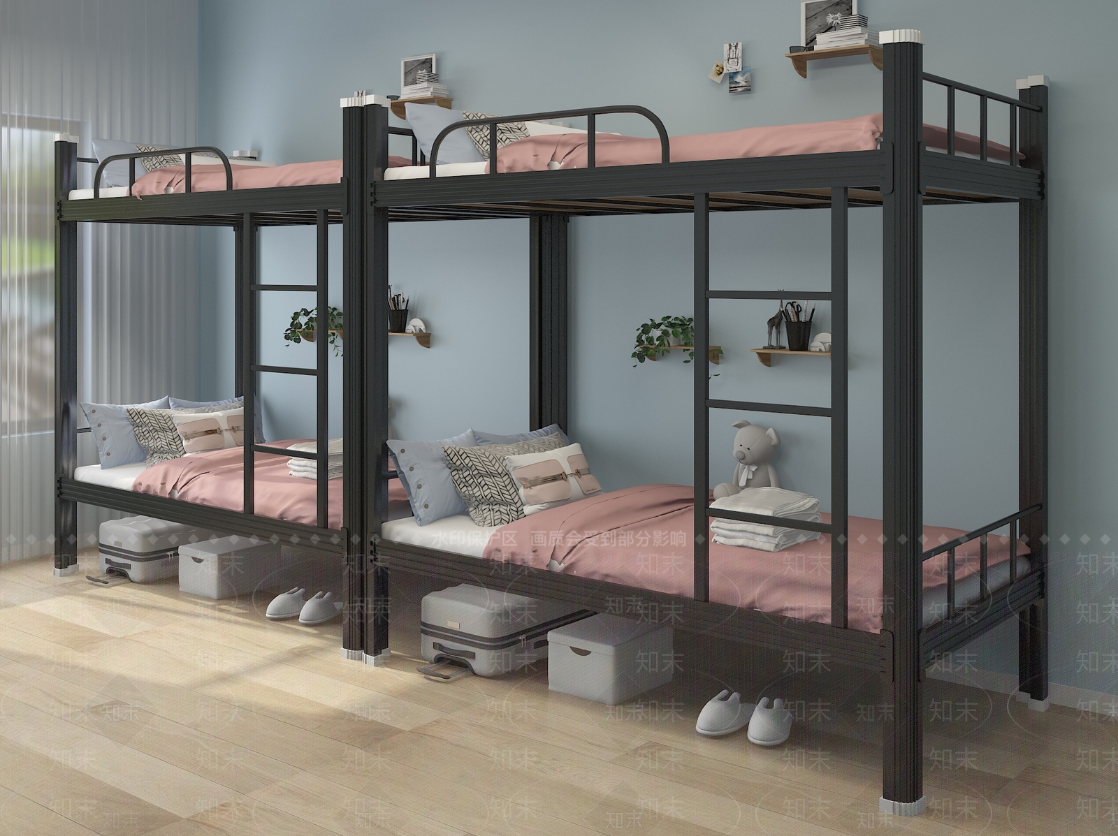 现代宿舍双层床3D模型下载【ID:779629291】