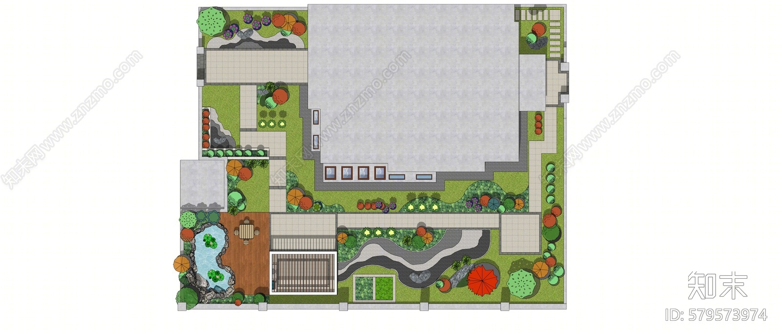 新中式庭院景观庭院设计SU模型下载【ID:579573974】
